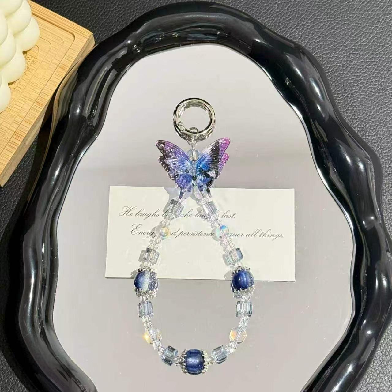 Iridium Dream Butterfly Beaded Phone Charm & Wrist Strap