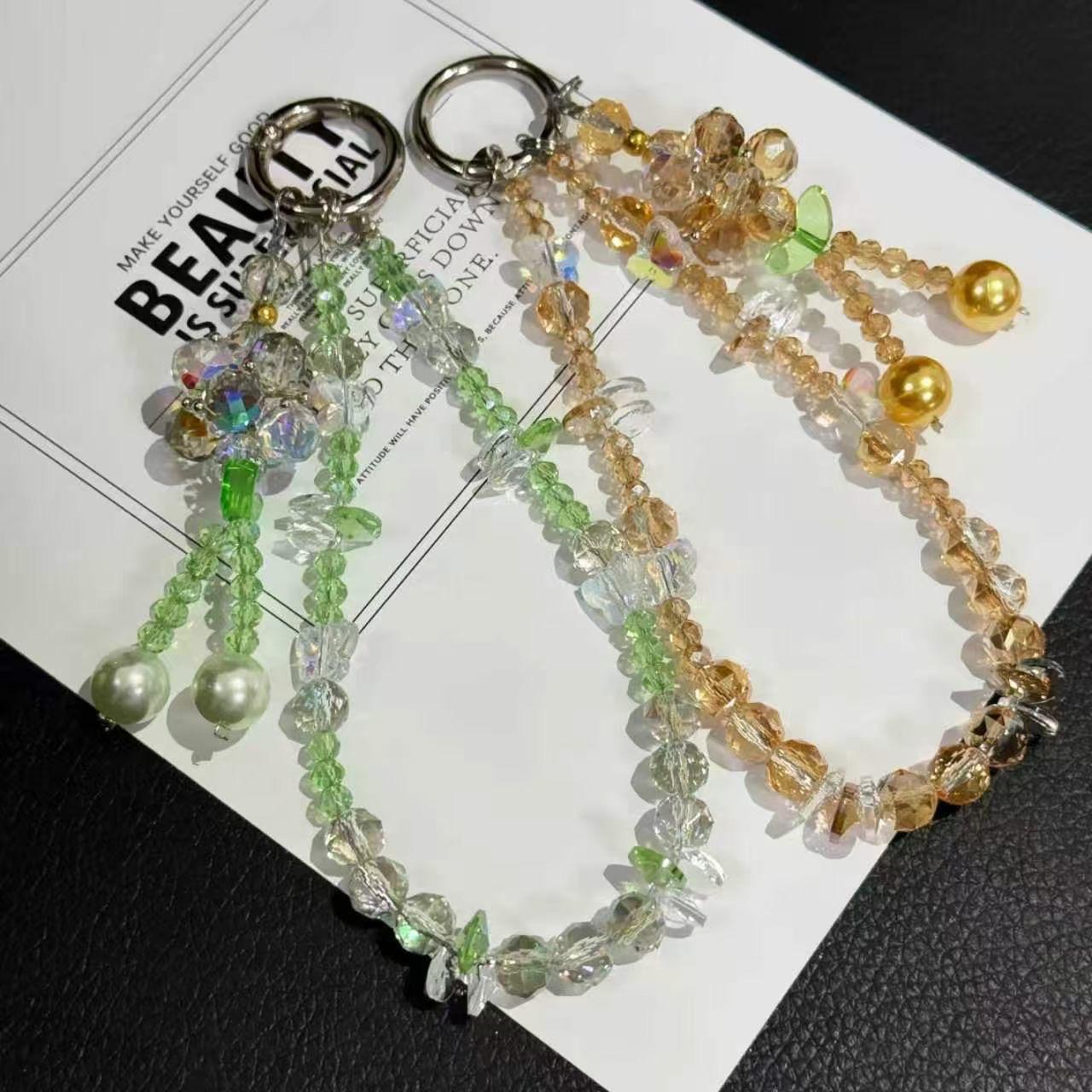 Double-Chain Crystal & Large Pearl Phone Charm