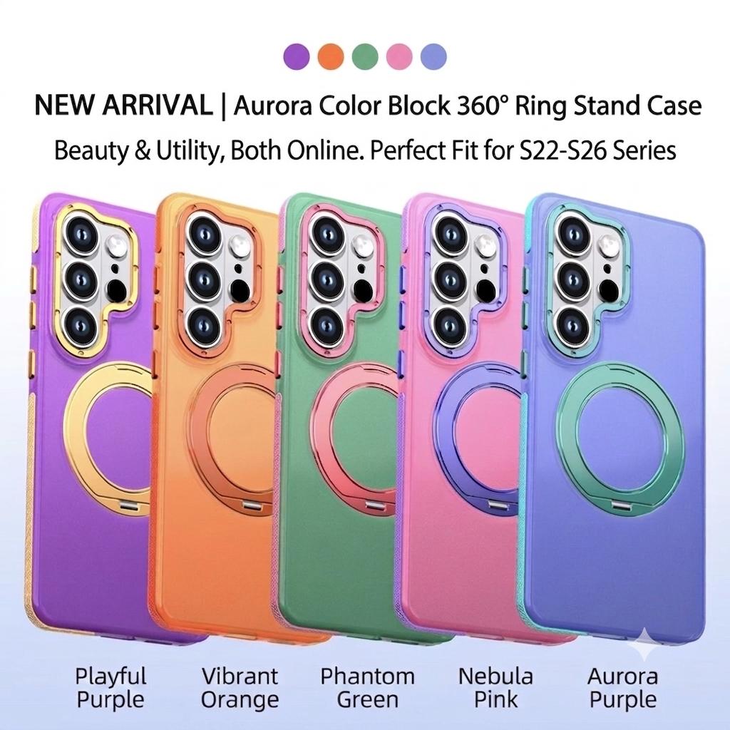 Aurora Color Block 360° Ring Stand Case for Samsung Galaxy S22-S26 Series