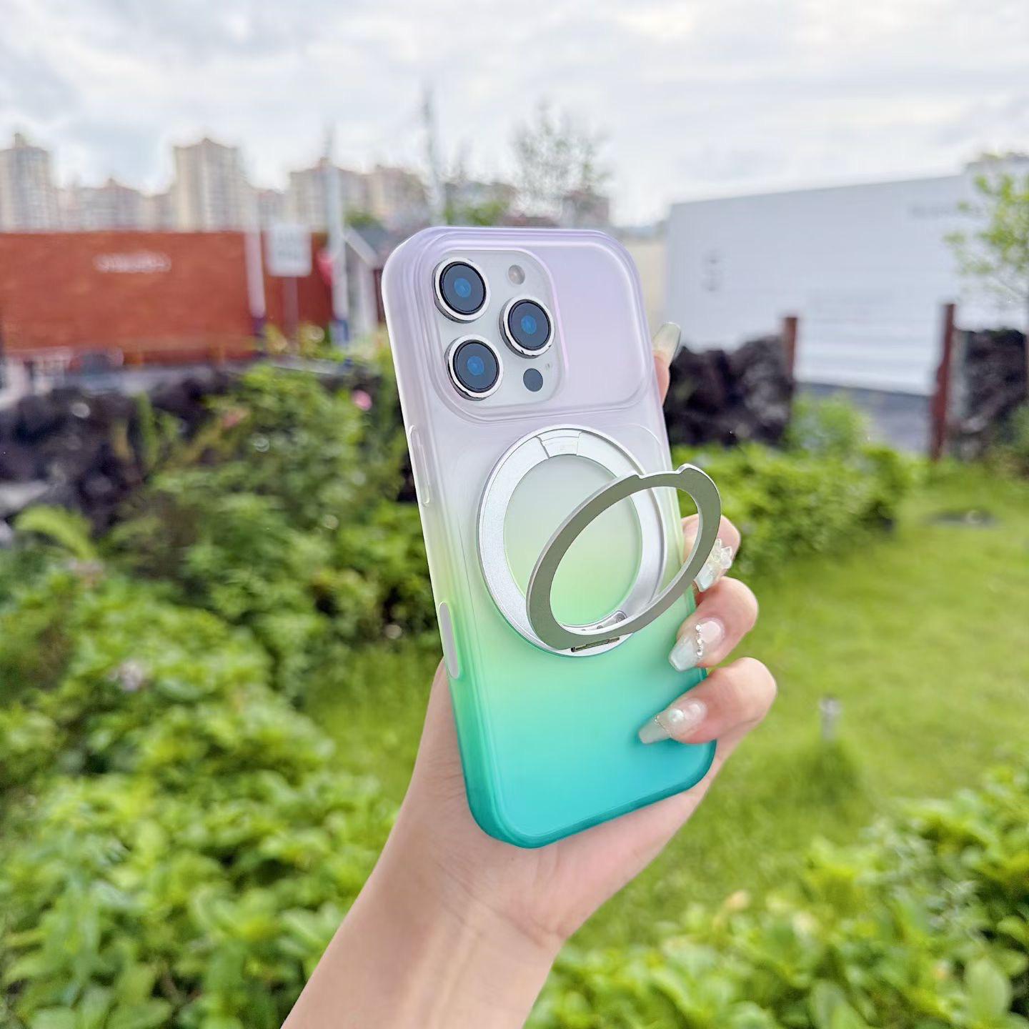 Gradient Matte iPhone Case with 360° Rotating Magnetic Kickstand for iPhone 11-18 Series
