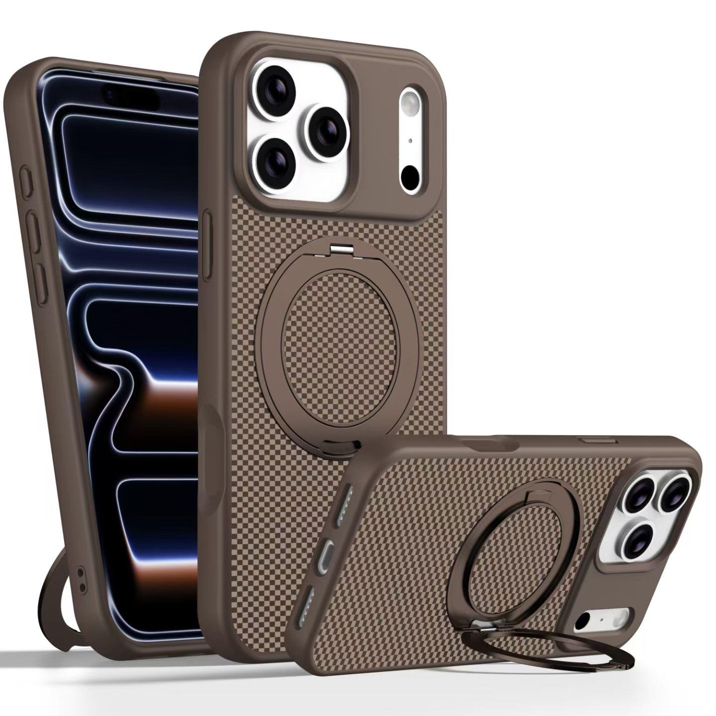 18 Carbon Magnetic Bracket Series Case for iPhone | Carbon Fiber Texture Slim Shockproof Cover with Built-in Invisible Kickstand & MagSafe Support