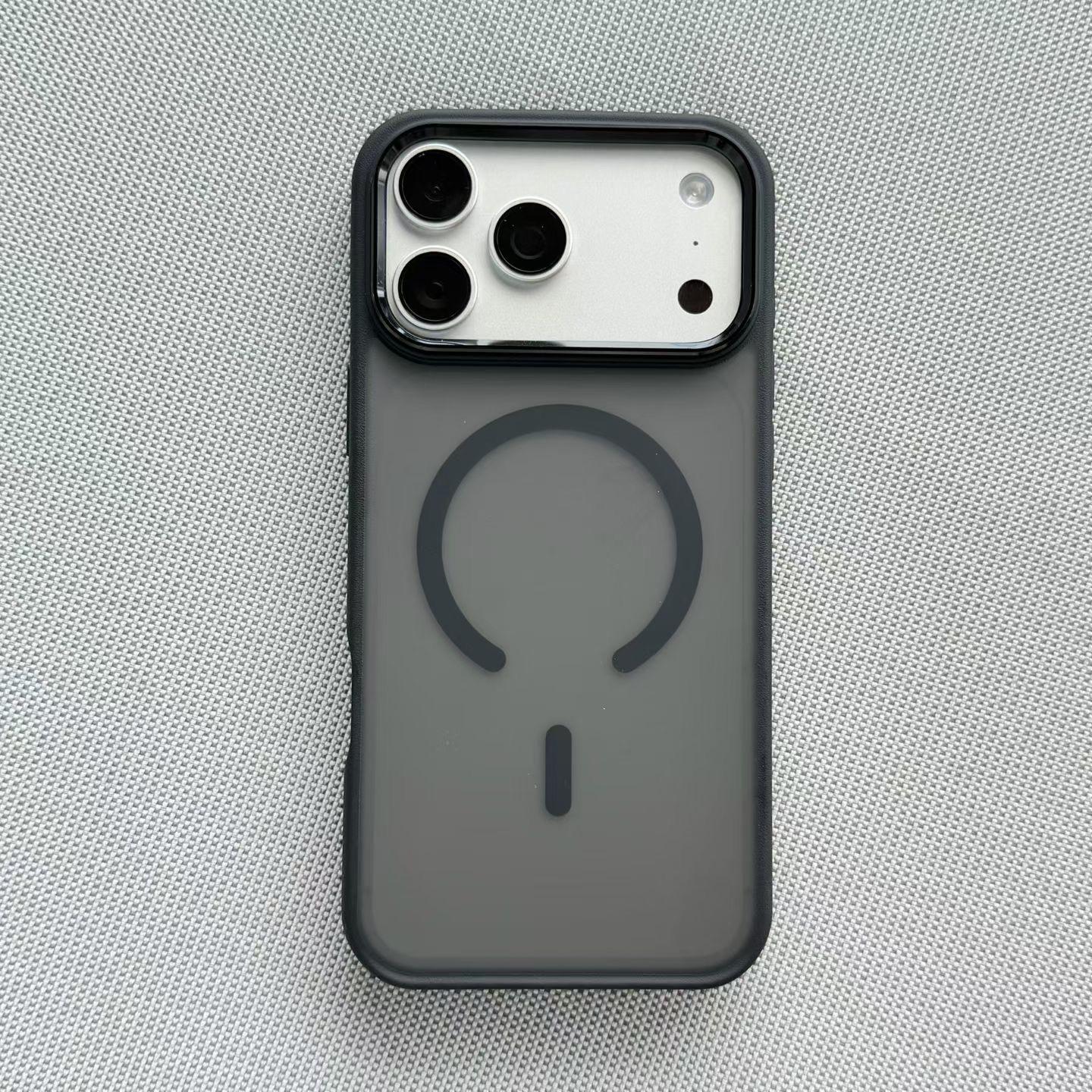 Leather-Textured Bumper Magnetic Case with Metallic Camera Frame for iPhone 18 17 Pro Max | Frosted Matte Back Anti-Slip MagSafe Cover