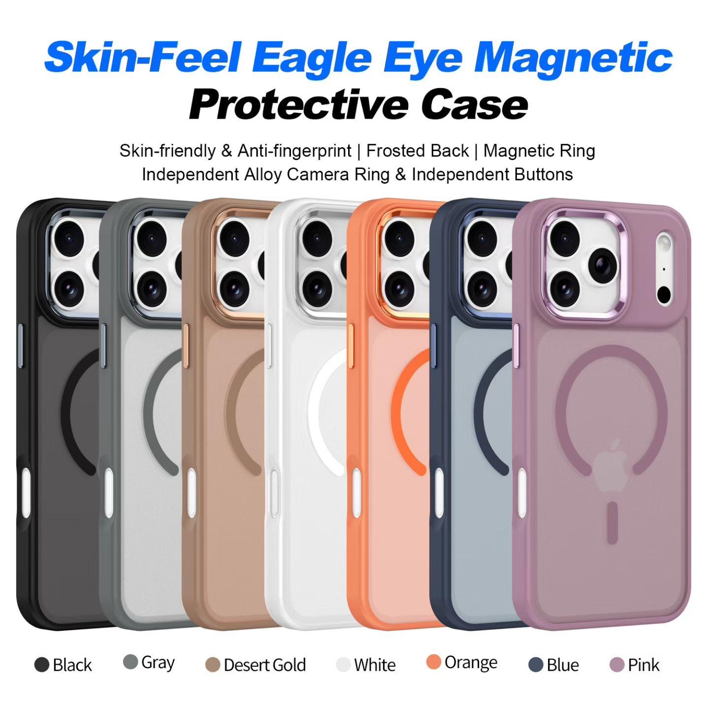 Skin-Feel Eagle Eye Magnetic Protective Case with Metal Buttons for iPhone 16 Series-iPhone18 Series , Slim Matte Anti-Fingerprint MagSafe Cover