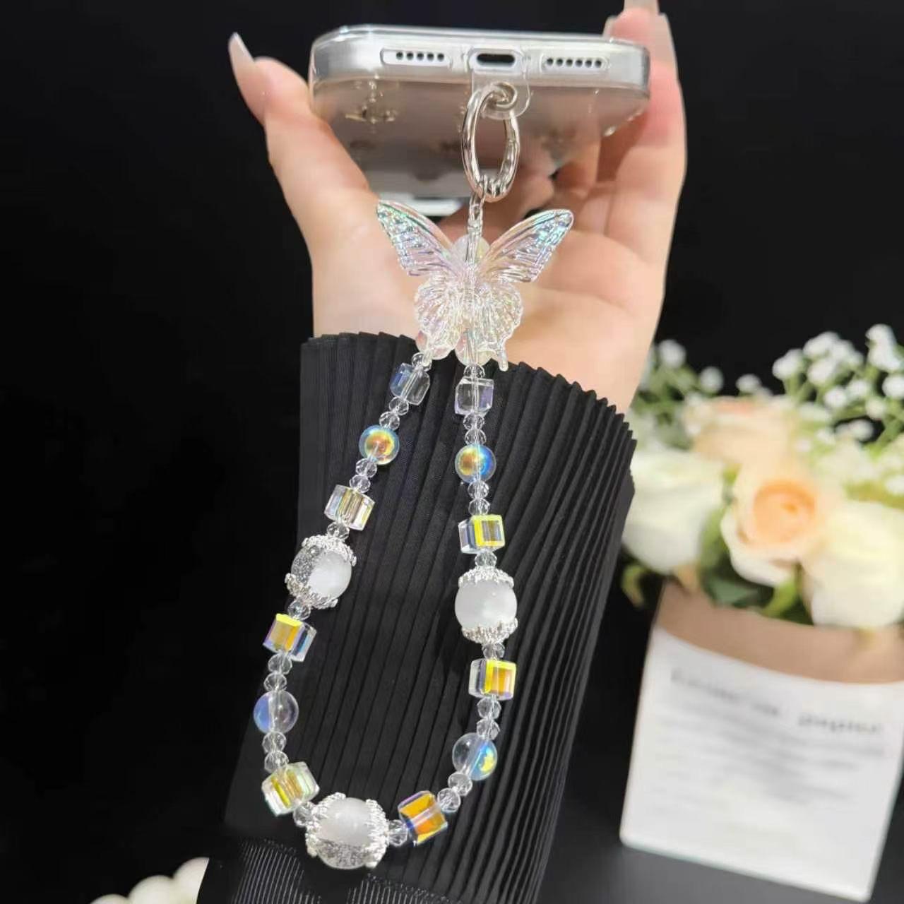Iridium Dream Butterfly Beaded Phone Charm &amp; Wrist Strap