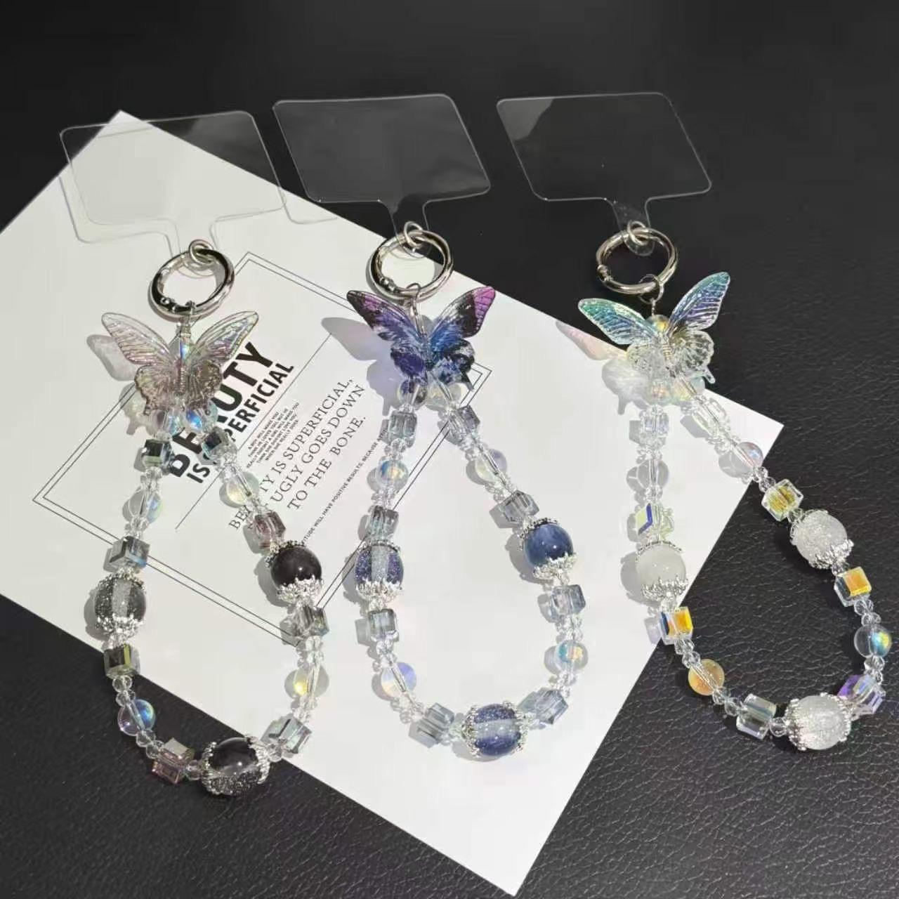 Iridium Dream Butterfly Beaded Phone Charm &amp; Wrist Strap