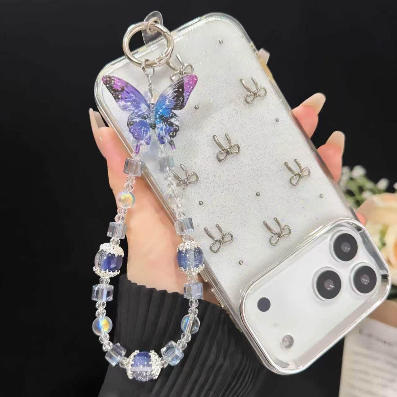 Iridium Dream Butterfly Beaded Phone Charm &amp; Wrist Strap