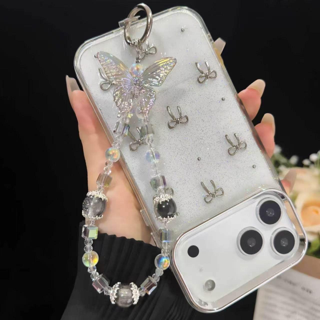 Iridium Dream Butterfly Beaded Phone Charm &amp; Wrist Strap