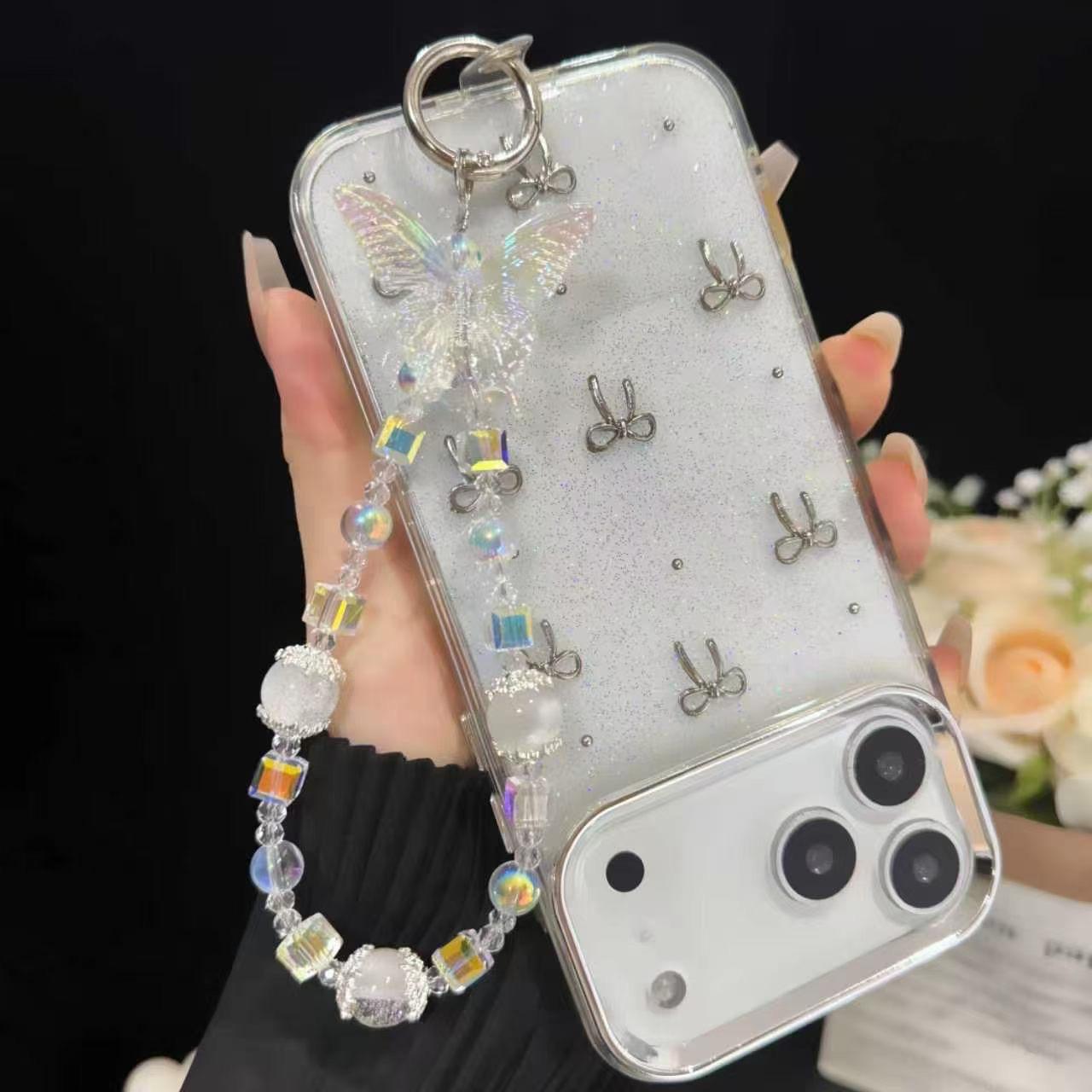 Iridium Dream Butterfly Beaded Phone Charm &amp; Wrist Strap