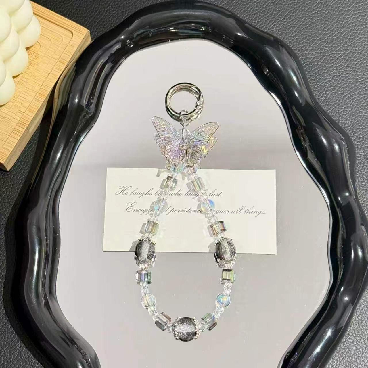 Iridium Dream Butterfly Beaded Phone Charm &amp; Wrist Strap