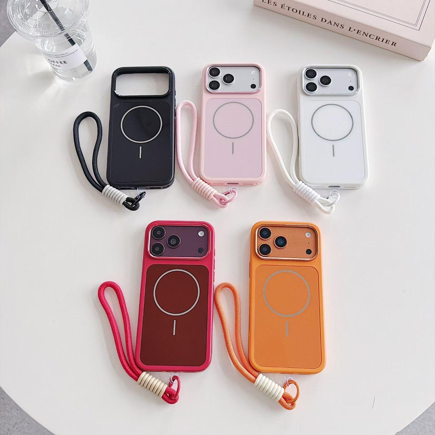 Magnetic MagSafe iPhone Case with Matching Wrist Lanyard – Glossy Glass Back & Drop Protection