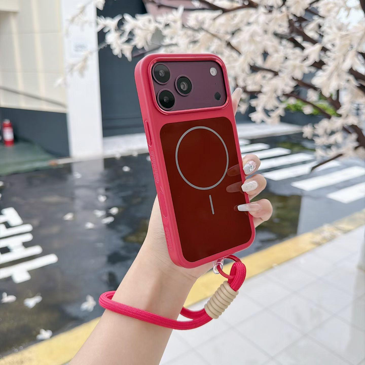 Magnetic MagSafe iPhone Case with Matching Wrist Lanyard – Glossy Glass Back & Drop Protection