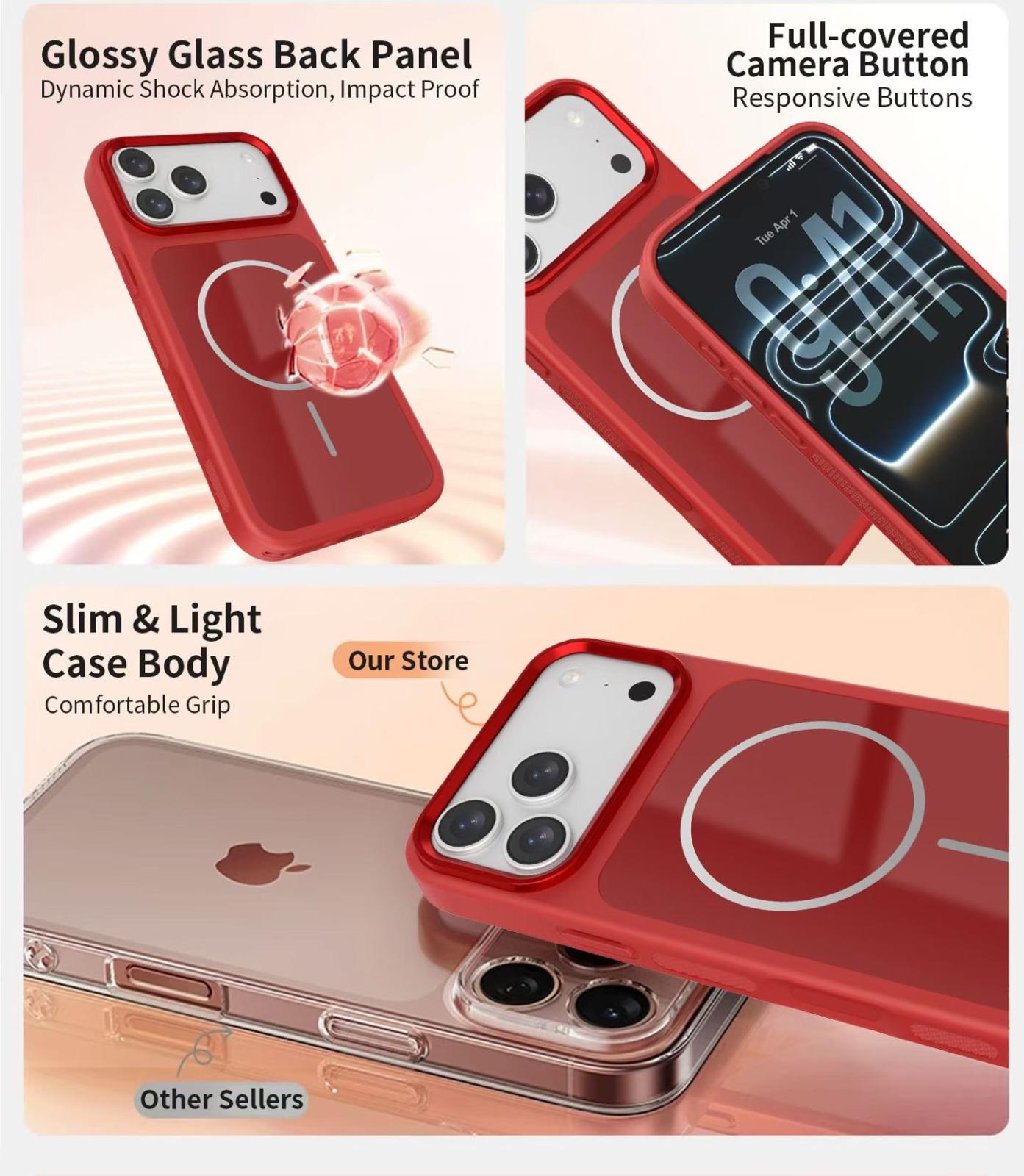 Magnetic MagSafe iPhone Case with Matching Wrist Lanyard – Glossy Glass Back & Drop Protection