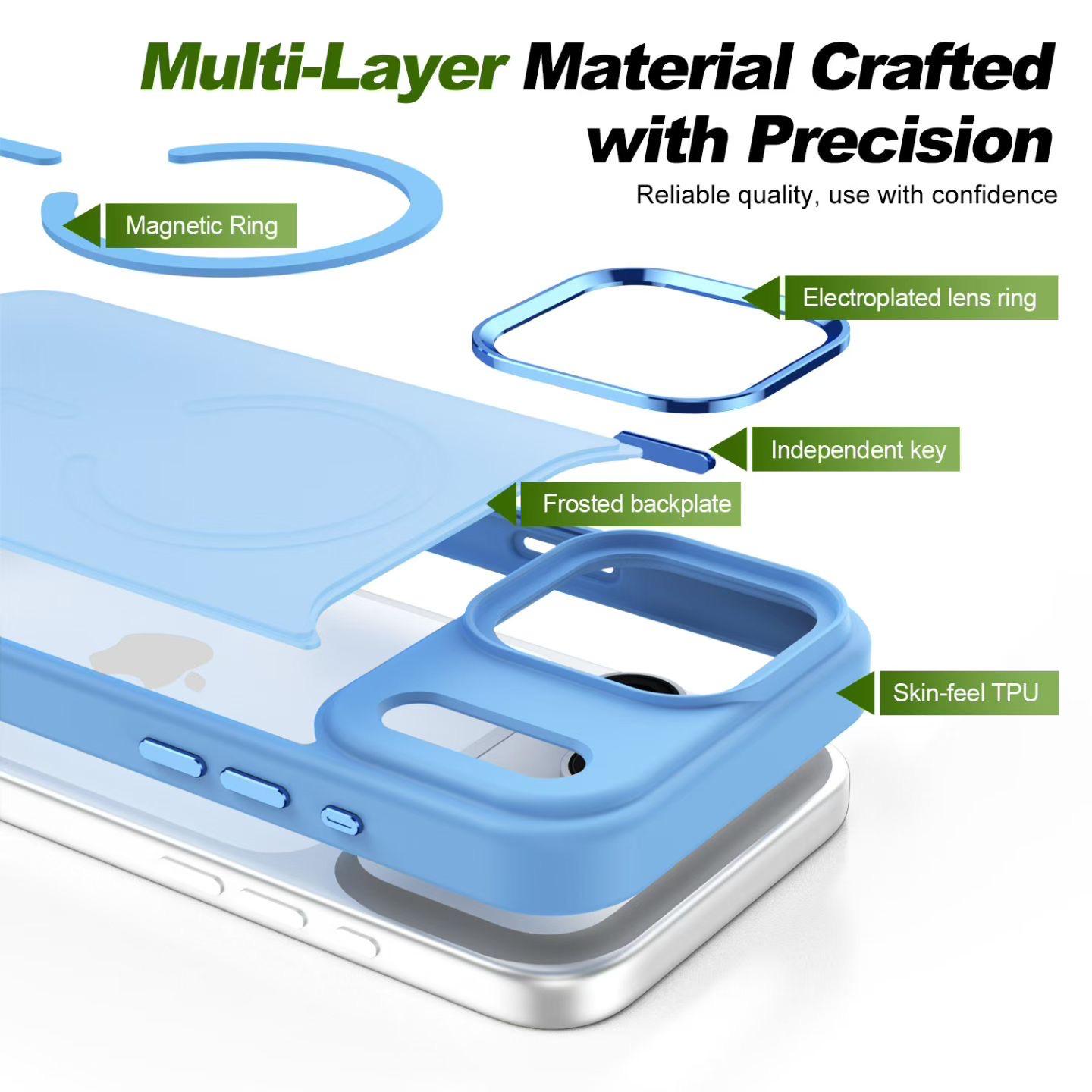 Skin-Feel Eagle Eye Magnetic Protective Case with Metal Buttons for iPhone 16 Series-iPhone18 Series , Slim Matte Anti-Fingerprint MagSafe Cover