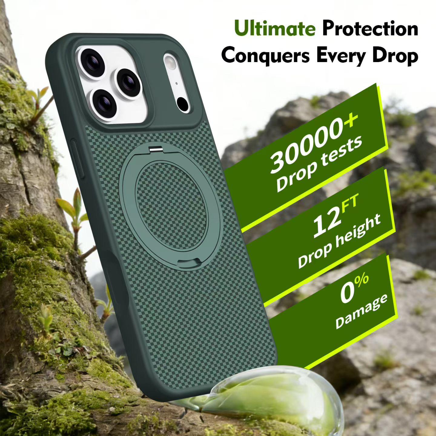 18 Carbon Magnetic Bracket Series Case for iPhone | Carbon Fiber Texture Slim Shockproof Cover with Built-in Invisible Kickstand & MagSafe Support