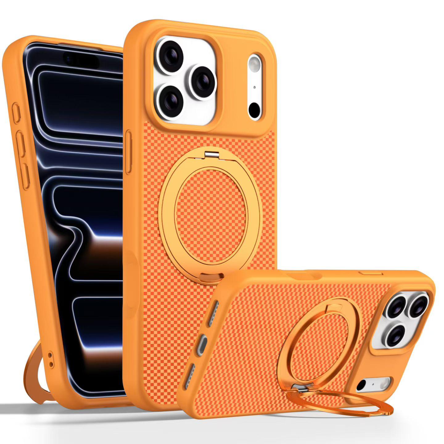 18 Carbon Magnetic Bracket Series Case for iPhone | Carbon Fiber Texture Slim Shockproof Cover with Built-in Invisible Kickstand & MagSafe Support