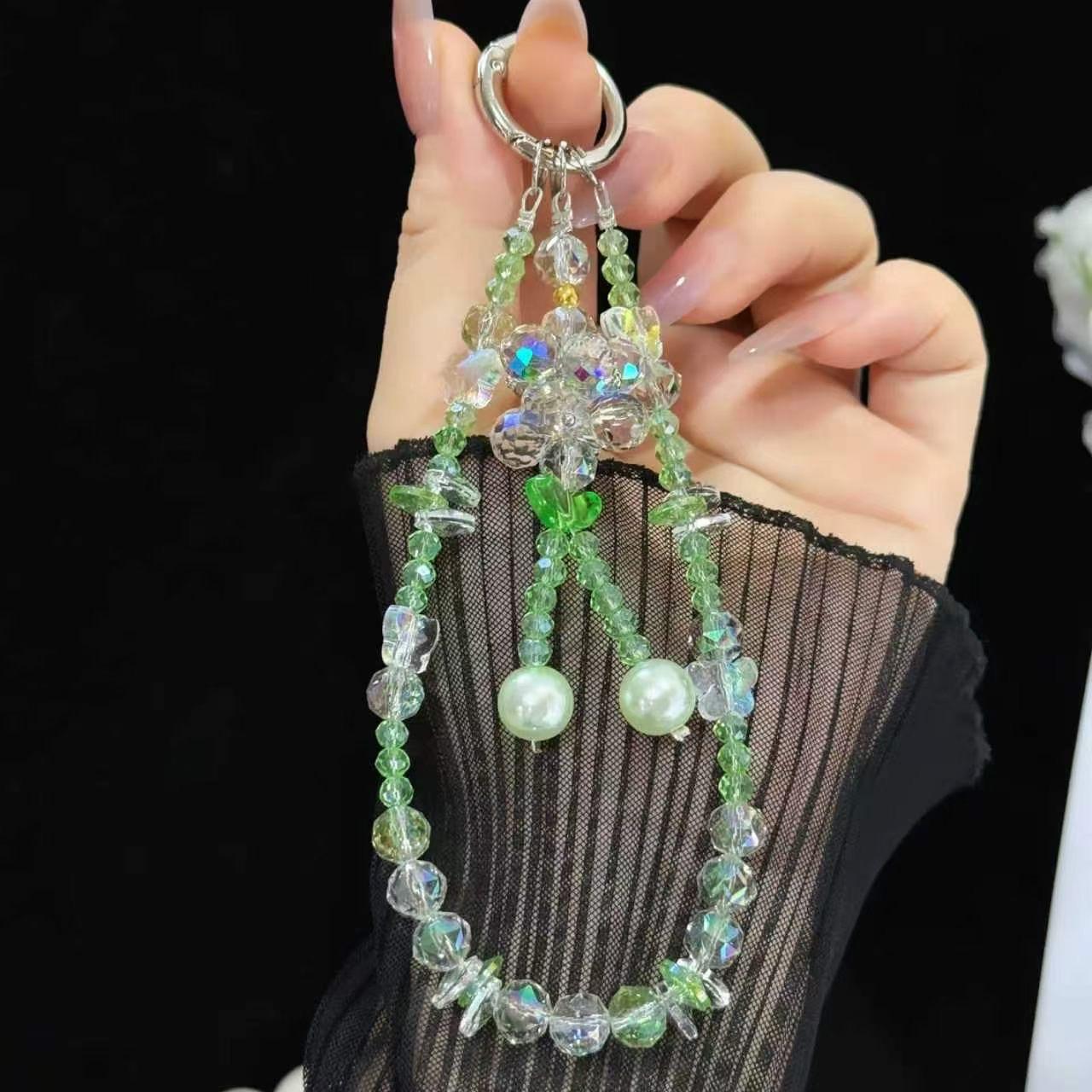 Double-Chain Crystal &amp; Large Pearl Phone Charm