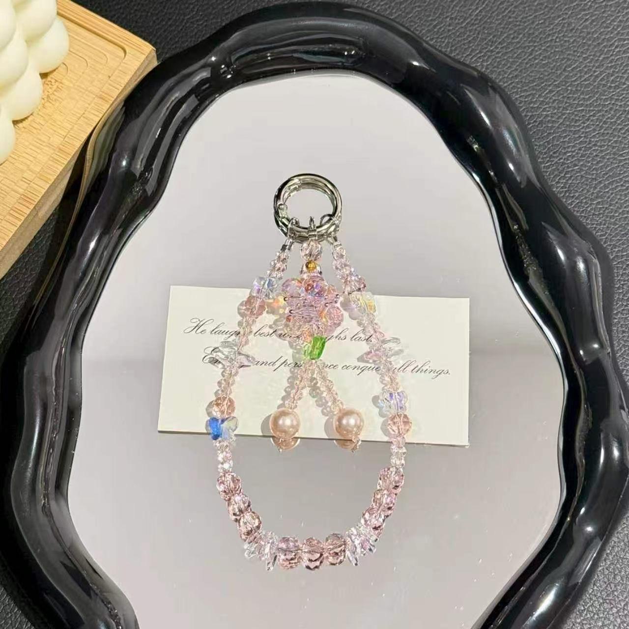 Double-Chain Crystal &amp; Large Pearl Phone Charm