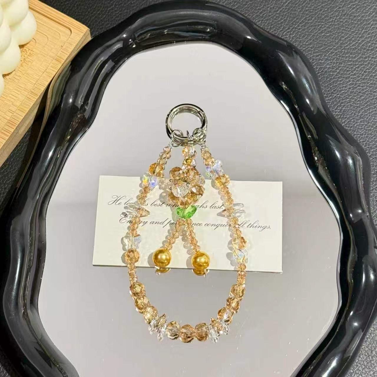 Double-Chain Crystal &amp; Large Pearl Phone Charm