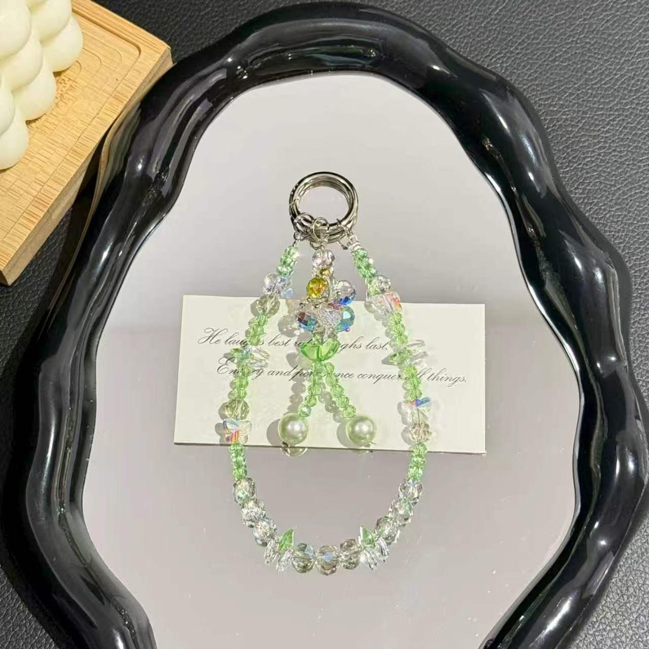 Double-Chain Crystal &amp; Large Pearl Phone Charm